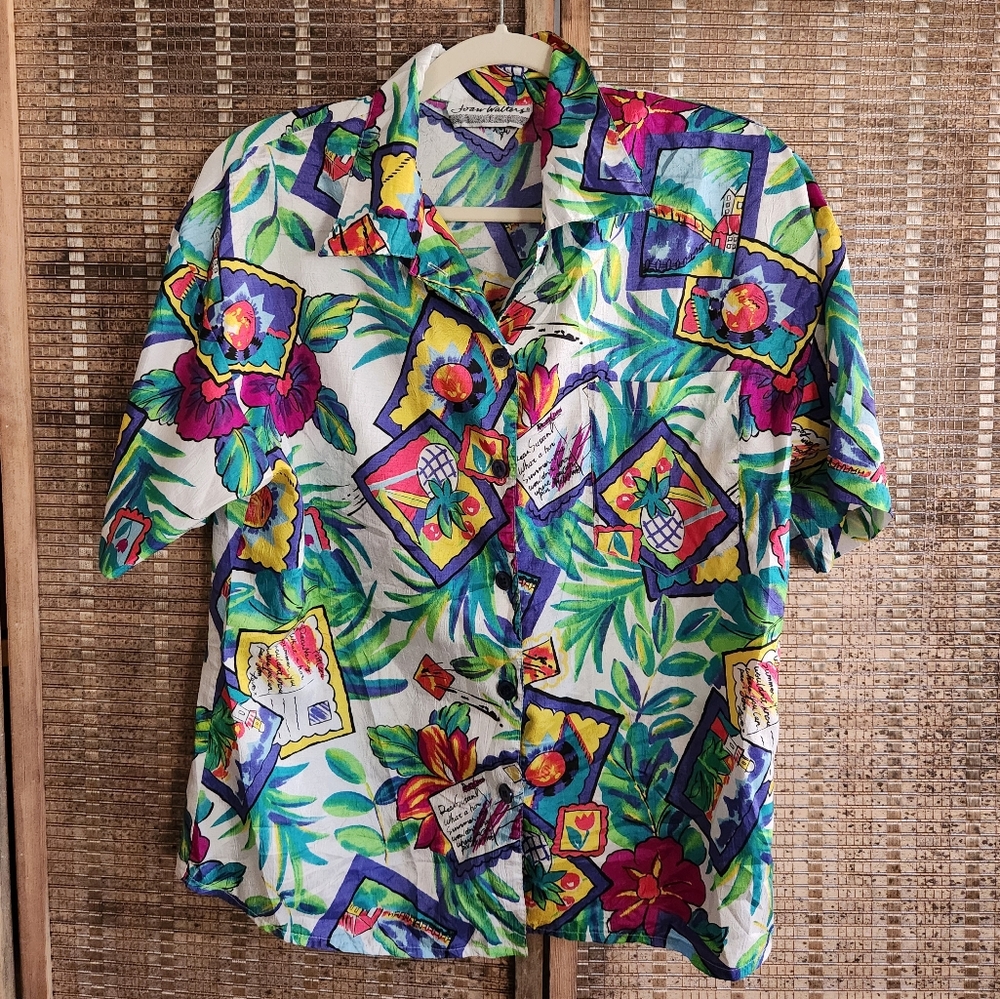 Joan Walters Tropical Print Camp Shirt, M